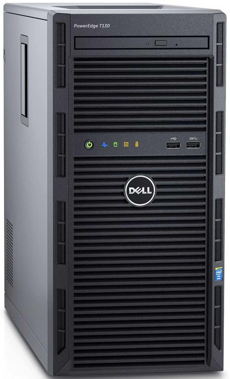 Сервер Dell PowerEdge T130, E3-1270v5 (3.6 GHz, 4C), 16GB (1x16GB) UDIMM, No HDD (up to 4x3.5" Cabled), PERC H730/1GB, DVD+/-RW, Broadcom 5720 DP 1GB 