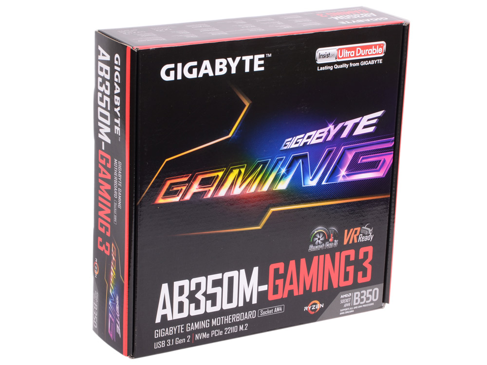 Материнская плата Gigabyte GA-AB350M-Gaming 3, Socket AM4, AMD B350, 4xDDR-4, 7.1CH, 1000 Мбит/с, USB3.1, D-Sub, DVI, HDMI, mATX, Retail
