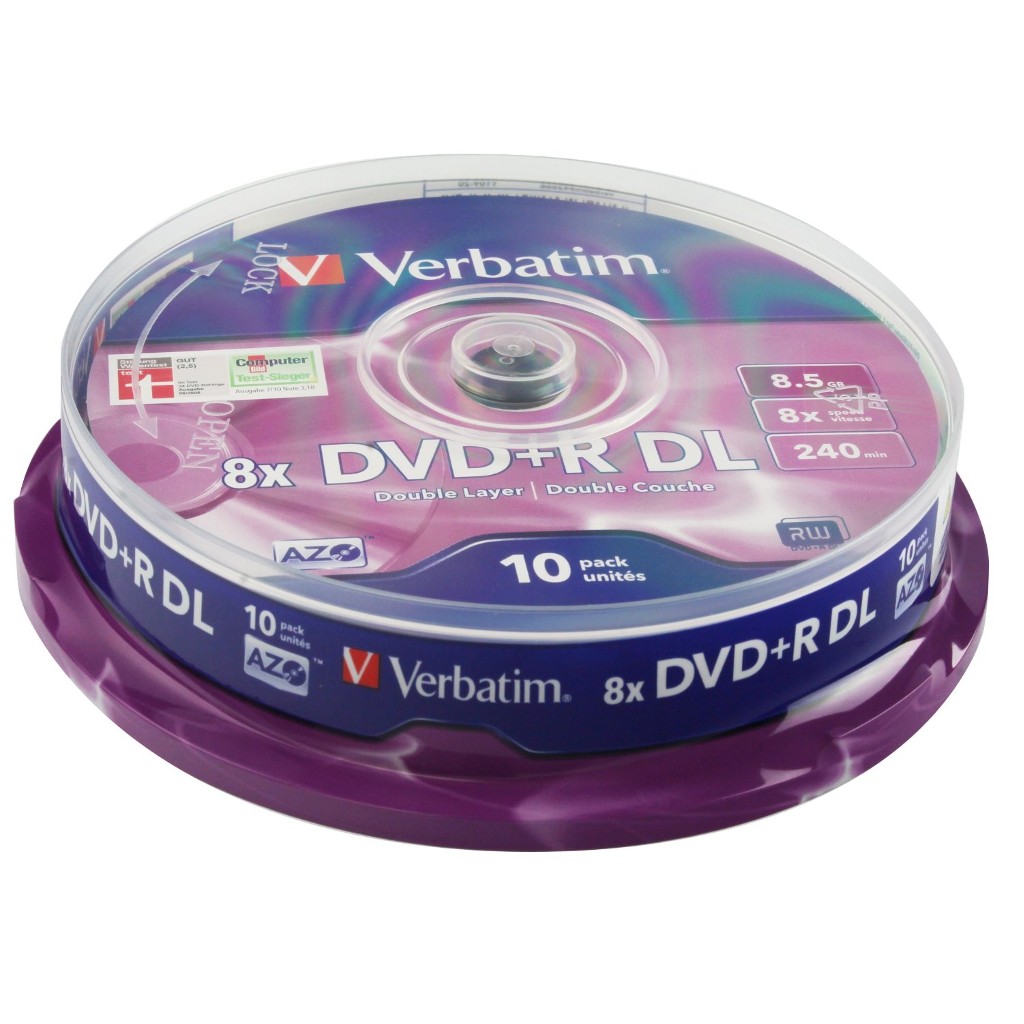 Диск DVD+R Verbatim 8.5Gb 8x Cake Box (10шт) Double Layer, 43818