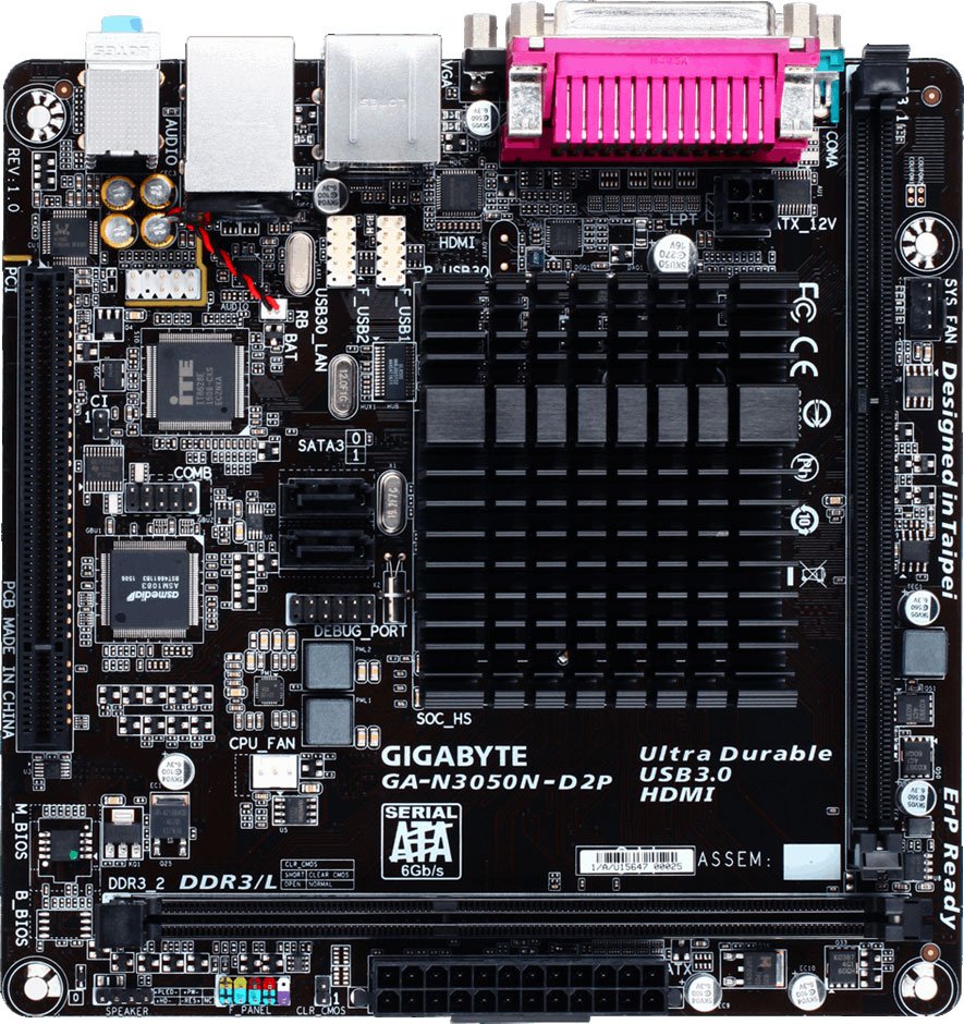 Матплата Gigabyte GA-N3050N-D2P (mini-ITX AC`97 8ch(7.1) GbLAN+VGA+HDMI)