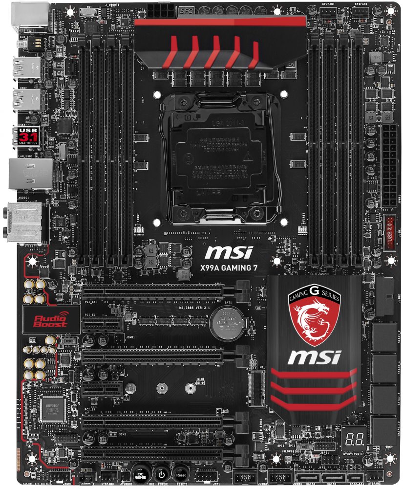 Материнская плата MSI X99A GAMING 7, Socket 2011-3, Intel X99, 8xDDR-4, 7.1CH, 1000 Мбит/с, USB3.0, USB3.1, ATX, Retail