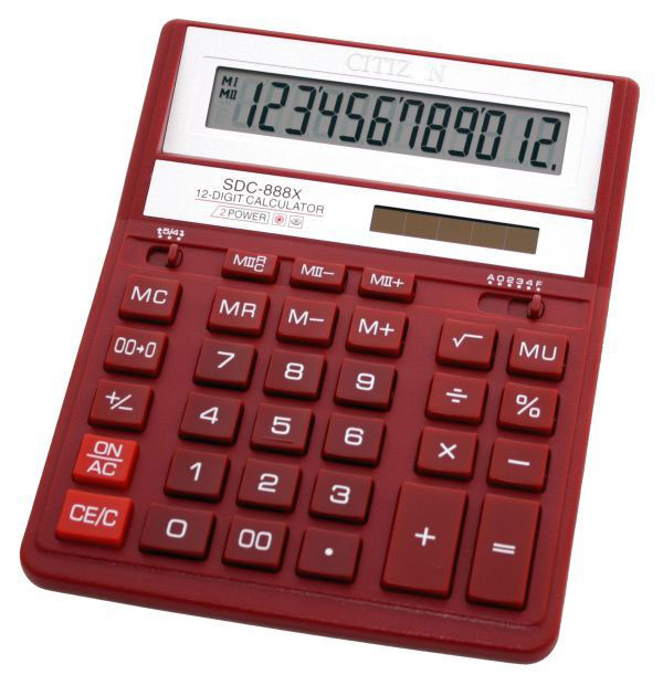 Калькулятор бухгалтерский Citizen SDC-888XRD красный 12-разрядный 2-е питание, 00, MII, mark up, A0234F