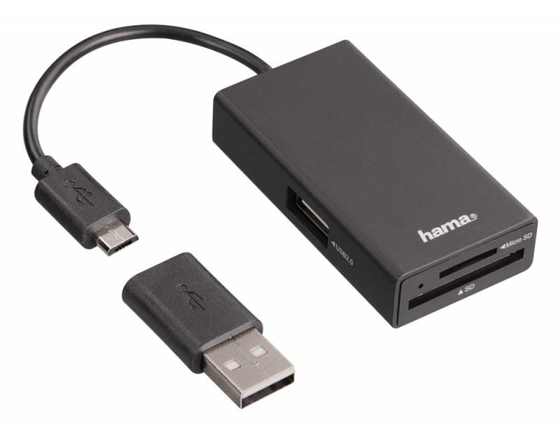 Разветвитель USB 2.0 Hama OTG Hub/Card/microUSB портов:2 черный