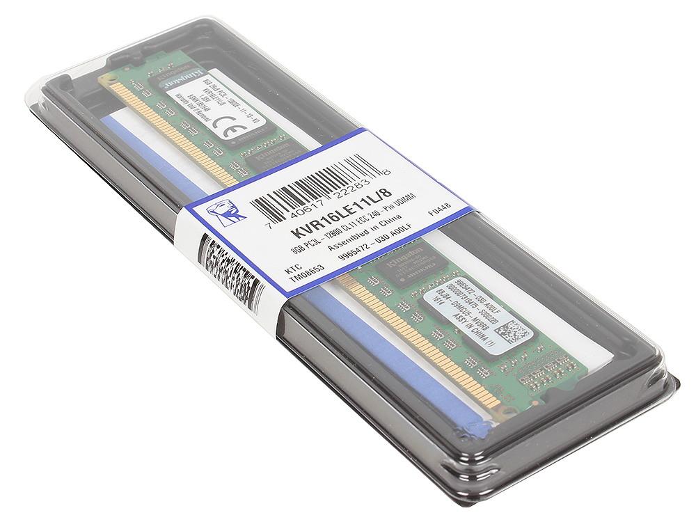 Память DIMM 8 GB,DDR3L,PС12800/1600,Kingston, ECC, KVR16LE11L/8