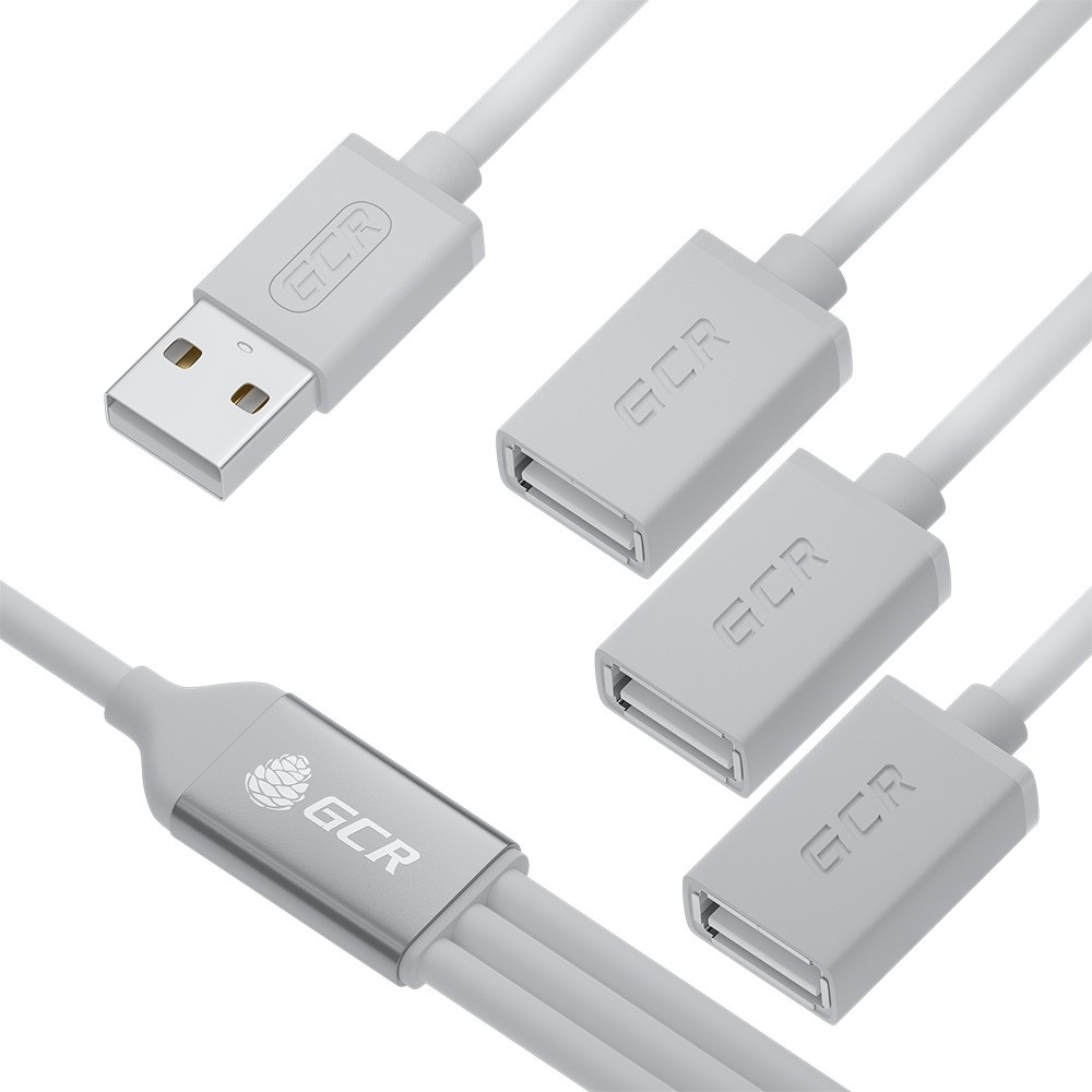 Концентратор USB 2.0 на 3 порта, 0.35m, гибкий, AM / 3 х AF, белый, Greenconnect GCR-53354, GCR-53354