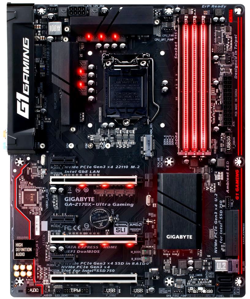 Материнская плата Gigabyte GA-Z170X-Ultra Gaming Soc-1151 Intel Z170 4xDDR4 ATX AC`97 8ch(7.1) GbLAN RAID RAID1 RAID5 RAID10+HDMI