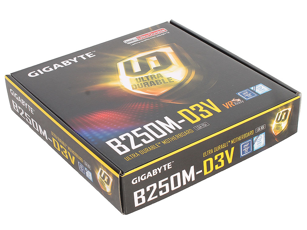 Материнская плата Gigabyte GA-B250M-D3V, Socket 1151, Intel B250, 2xDDR-4, 7.1CH, 1000 Мбит/с, USB3.1, D-Sub, DVI, LPT, mATX, Retail