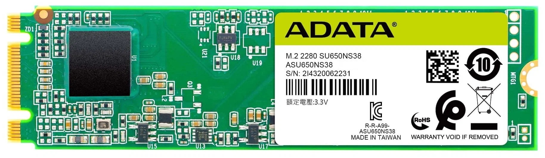 Твердотельный накопитель ADATA SSD Ultimate SU650 (ASU650NS38-512GT-C) 512GB, M.2(22x80mm), SATA3, 3D TLC, R/W 550/510MB/s, IOPs 80 000/60 000, TBW 21