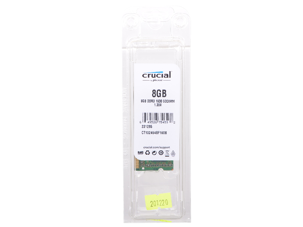 Память SO-DIMM ,8 GB,DDR3,PС12800/1600, Crucial (CT102464BF160B), 1.35V