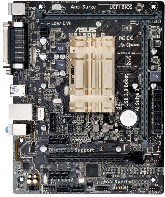 Матплата ASUS N3150M-E (Intel Celeron Dual-Core N3150, 2xU-DIMM, Max. 8GB, DDR3 1600/1066 MHz, VGA(HDMI+RGB), 1 x PCIe 2.0 x16, 2 x PCIe 2.0 x1)