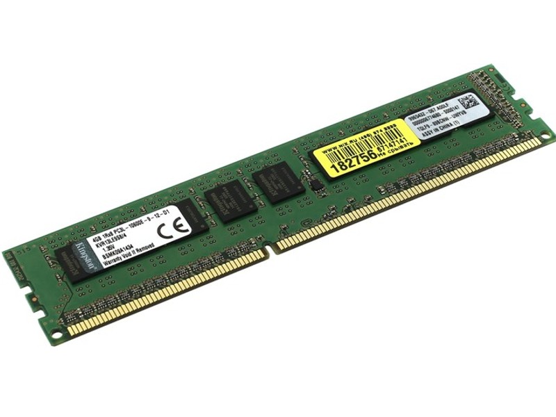 Память DIMM 4GB 1333MHz DDR3L ECC CL9 SR x8 1.35V w/TS, Kingston, KVR13LE9S8/4