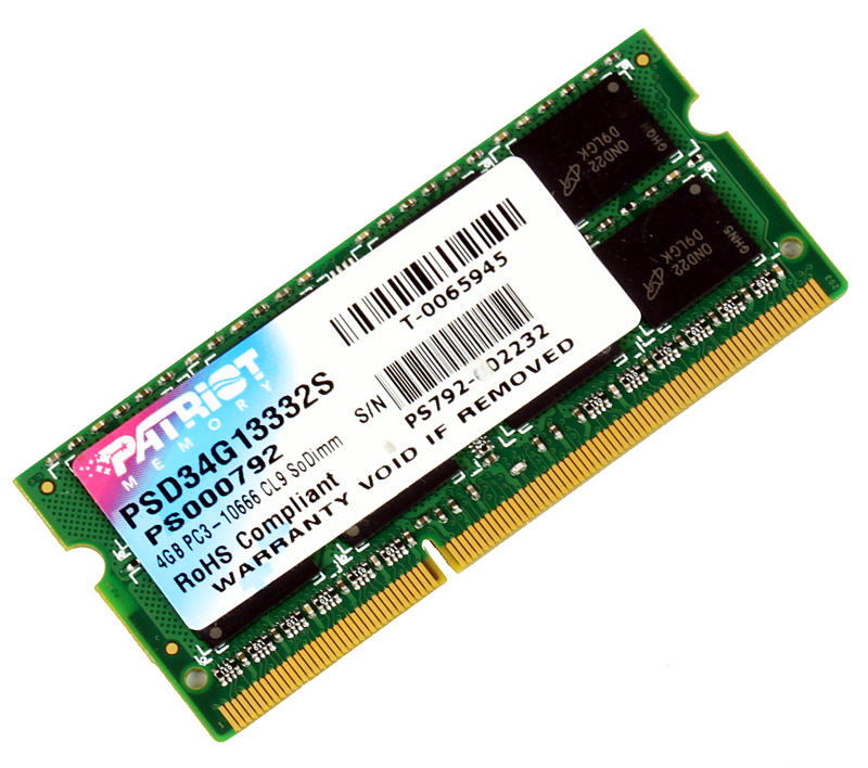 Память SO-DIMM ,4 GB,DDR3,PС10600/1333, Patriot, PSD34G13332S