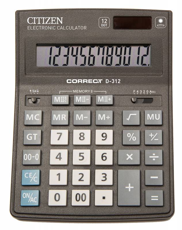 Калькулятор настольный Citizen Correct D-312 черный 12-разр.