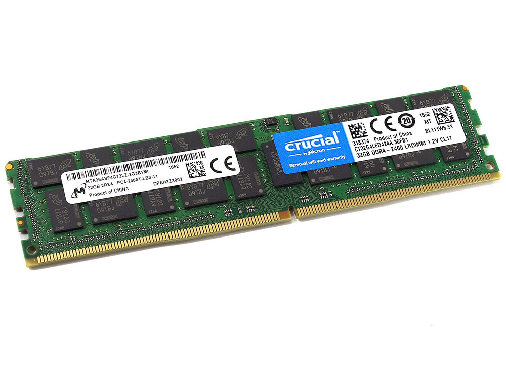 Память Crucial by Micron DDR4   32GB (PC4-19200) 2400MHz ECC Registered Load Reduced DR x4 (Retail)