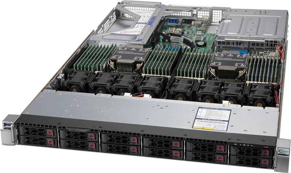Сервер Supermicro Ultra SuperServer 1U 120U-TNR 2x6330 28C 2GHz/4x64Gb RDIMM 3200(32xslots)/2xPM9A3 960GB NVMe(12x2.5")/2x10GbE RJ45/2x1200W/12xNVMe