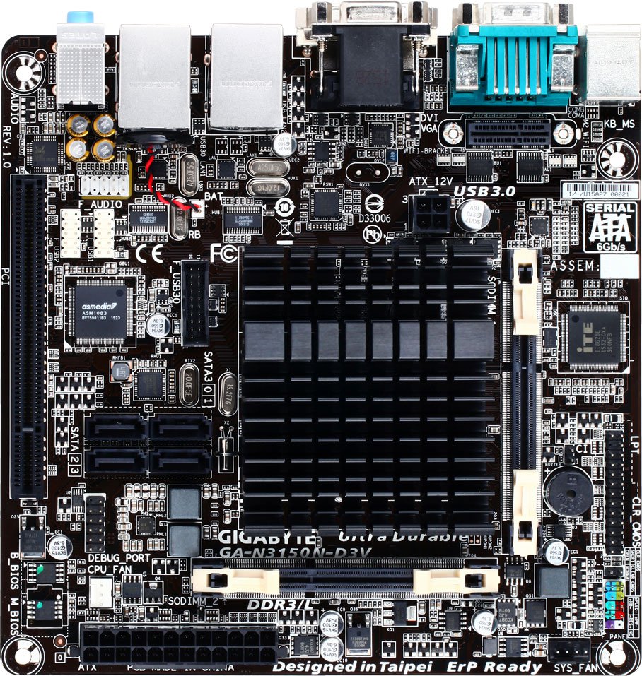 Матплата Gigabyte GA-N3150N-D3V (mini-ITX AC`97 8ch(7.1) 2xGgE+VGA+DVI)