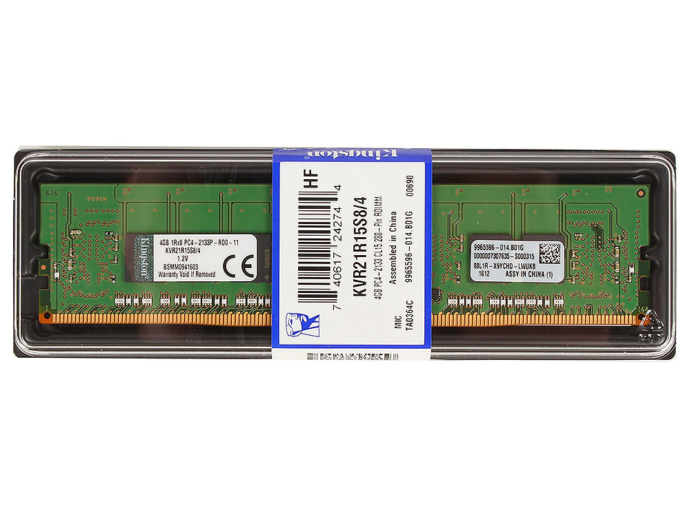 Память DIMM 4GB 2133MHz DDR4 ECC Reg CL15 SR x8 w/TS Kingston, KVR21R15S8/4