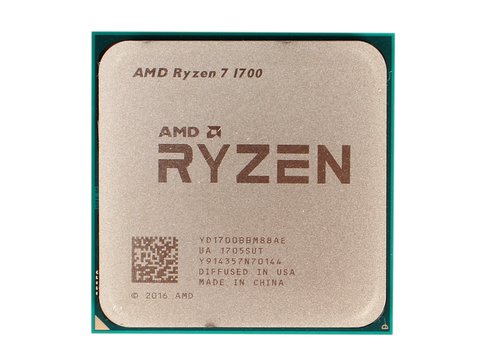 Процессор AMD Ryzen 7 1700, Socket AM4, 8 ядер, 16 потоков, частота 3000 МГц, турбо 3700 МГц, DDR4 2666, Кэш 16 Мб, 14 нм, 65 Вт, OEM, YD1700BBM88AE