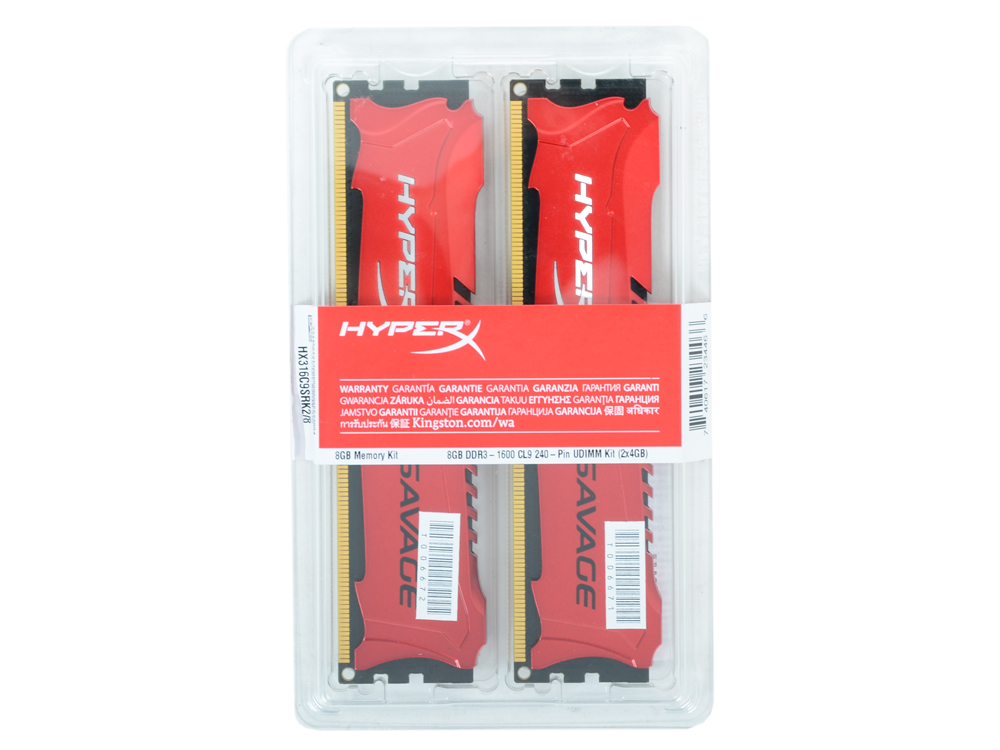 Память DIMM 8 GB 1600MHz DDR3 Non-ECC CL9 (Kit of 2) XMP HyperX Savage, Kingston, HX316C9SRK2/8