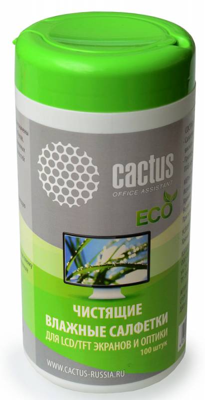 Салфетки,Cactus CS-T1001E, для экранов и оптики туба 100шт влажных