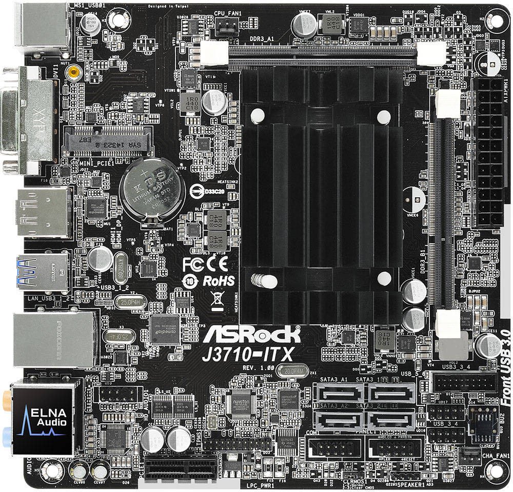 Материнская плата Asrock J3710-ITX mini-ITX AC`97 8ch(7.1) GbLAN+DVI+HDMI+DP
