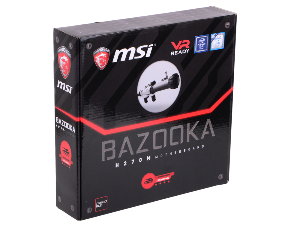 Материнская плата MSI H270M BAZOOKA, Socket 1151, Intel H270, 4xDDR-4, 7.1CH, 1000 Мбит/с, USB3.1, USB 3.1 Type-C, DVI, HDMI, mATX, Retail
