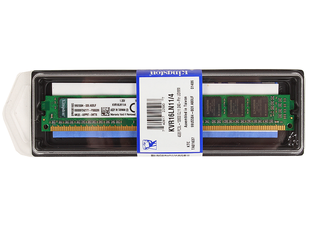 Память DIMM 4 GB 1600MHz DDR3L Non-ECC CL11 1.35V, Kingston, KVR16LN11/4