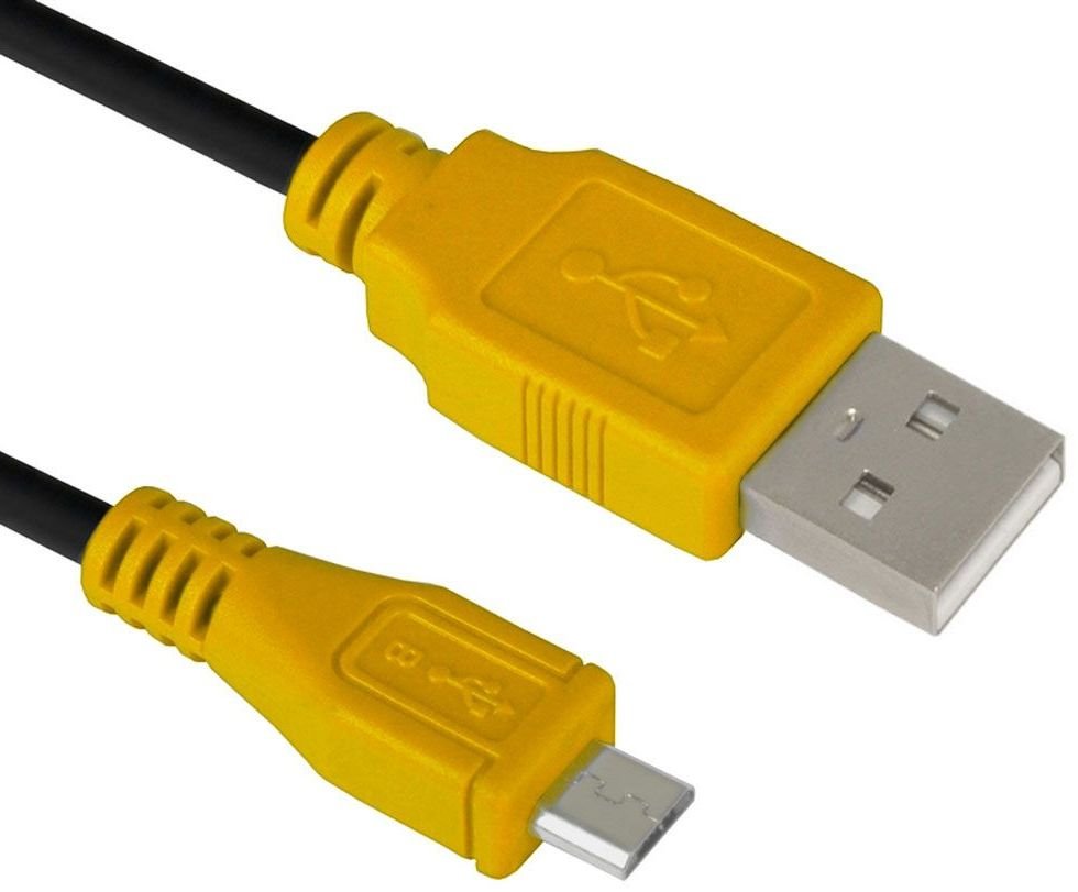 Кабель Greenconnect GCR-UA3MCB1-BB2S-0.5m, 0.5m USB 2.0, AM/microB 5pin, черный, желтые коннекторы, 28/28 AWG, экран, армированный, морозостойкий,GCR-