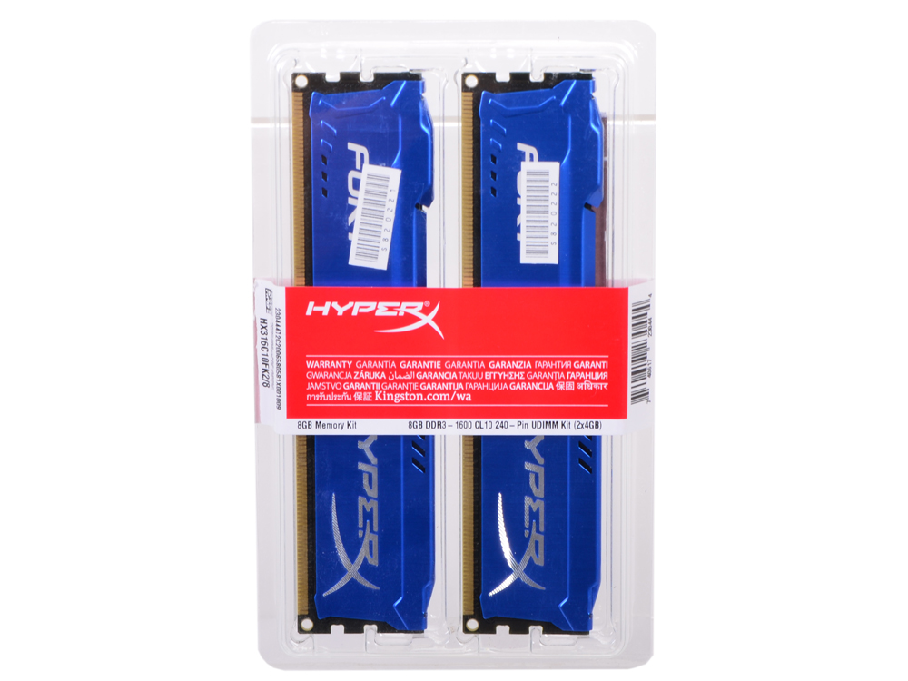Память DIMM 8 GB 1600MHz DDR3 CL10 (Kit of 2) HyperX FURY Blue Series, Kingston, HX316C10FK2/8