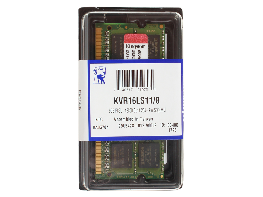 Память SO-DIMM ,8 GB,DDR3L,PС12800/1600, Kingston, 1.35V, KVR16LS11/8