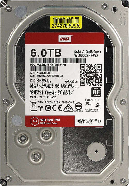 Жесткий диск 6Tb WD Red Pro SATA-III (7200rpm) 128Mb 3.5", WD6002FFWX