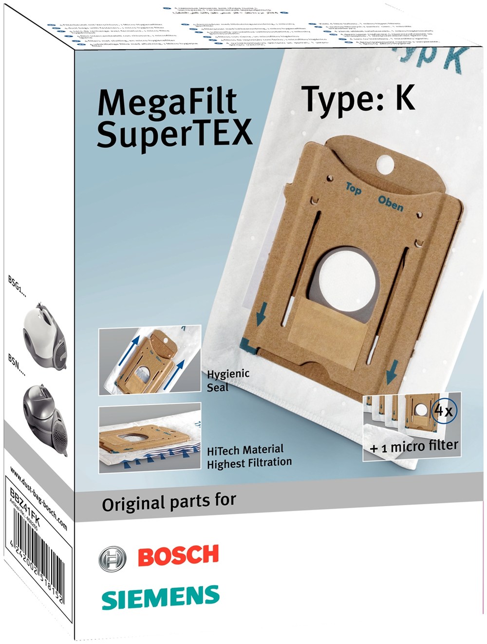 Пылесборник для пылесоса, Bosch BBZ41FK, универсальный, 4 штуки