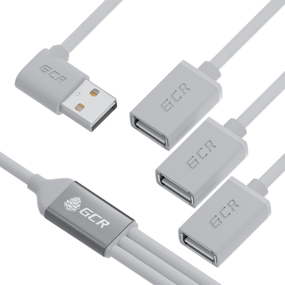 Концентратор USB 2.0 на 3 порта, 0.35m, гибкий, двусторонний угловой AM / 3 х AF, белый, Greenconnect GCR-53355, GCR-53355