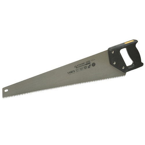 Ножовка STAYER "MASTER" "ТАЙГА" по дереву, пластиковая ручка, прямой крупный зуб, 5 TPI (5мм), 500мм