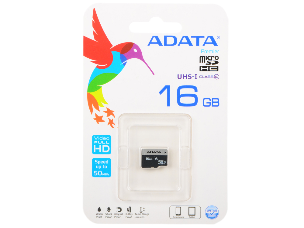 Карта памяти ADATA 16GB microSDHC class10 UI without SD adapter, AUSDH16GUICL10-R