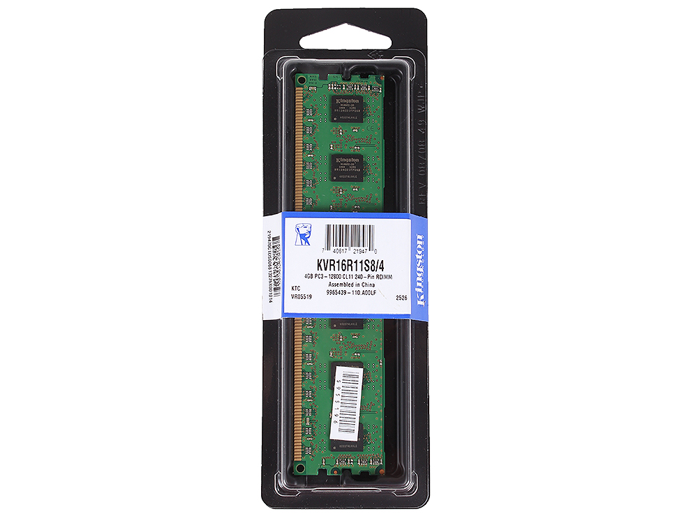 Память DIMM 4Gb DDR3 ECC Reg PC3-12800 CL11 Kingston, KVR16R11S8/4