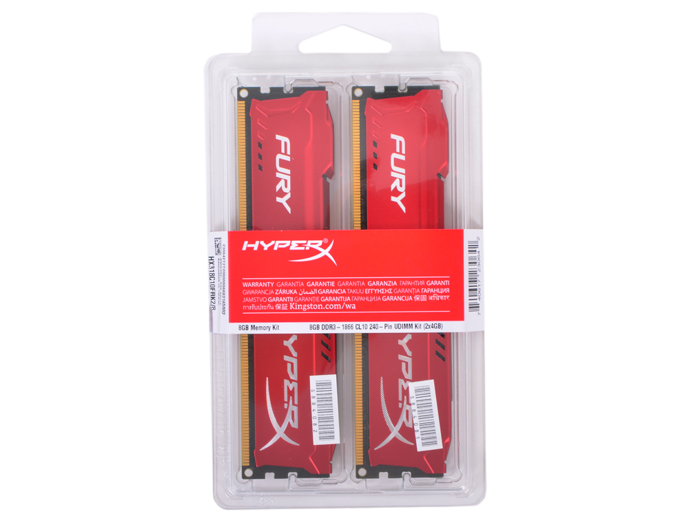 Память DIMM 8 GB 1866MHz DDR3 CL10 (Kit of 2) HyperX FURY Red Series, Kingston, HX318C10FRK2/8 