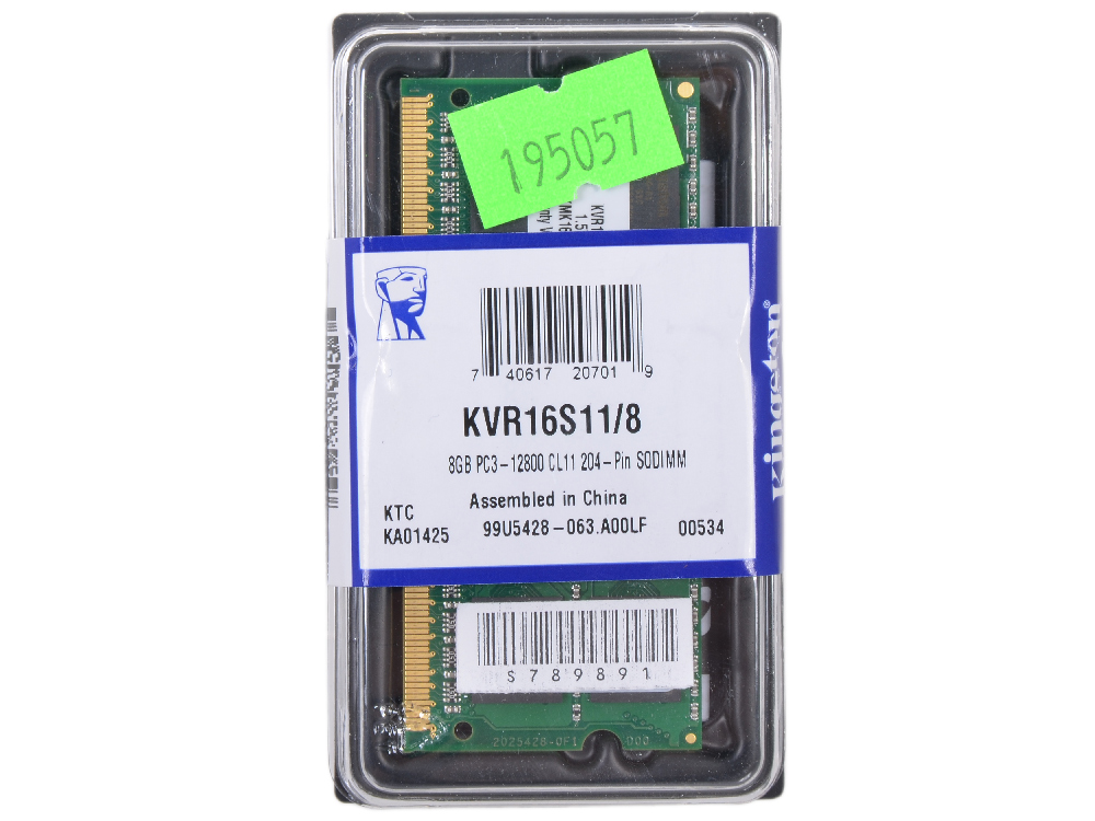 Память SO-DIMM ,8 GB,DDR3,PС12800/1600, Kingston, KVR16S11/8