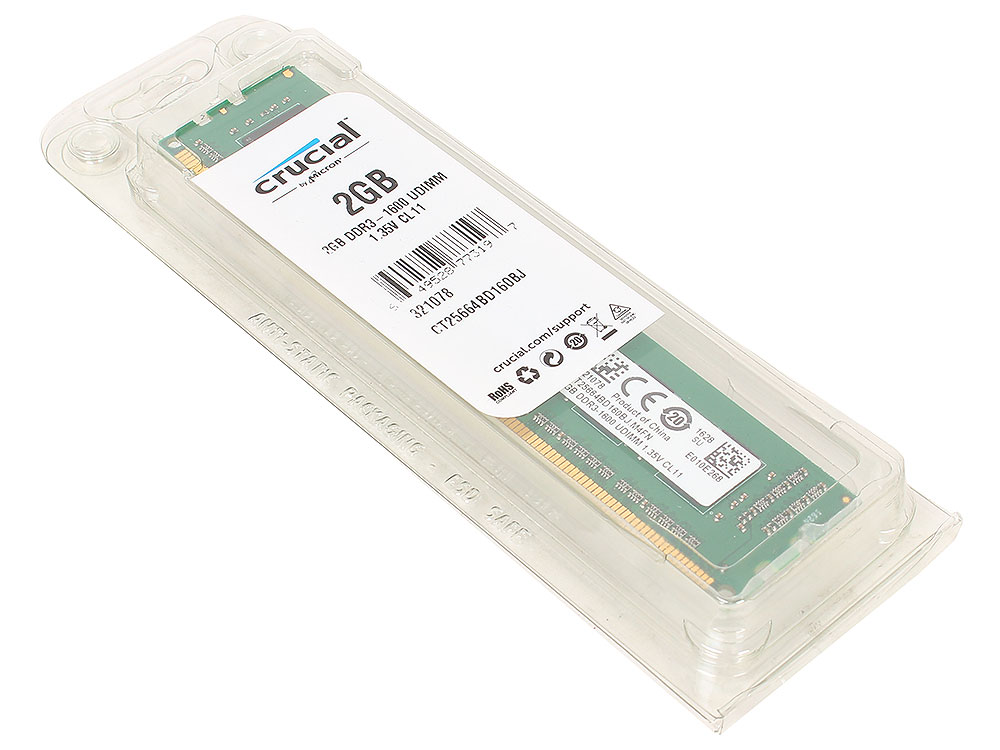 Память DIMM 2 GB,DDR3,PС12800/1600,Crucial, CT25664BD160BJ