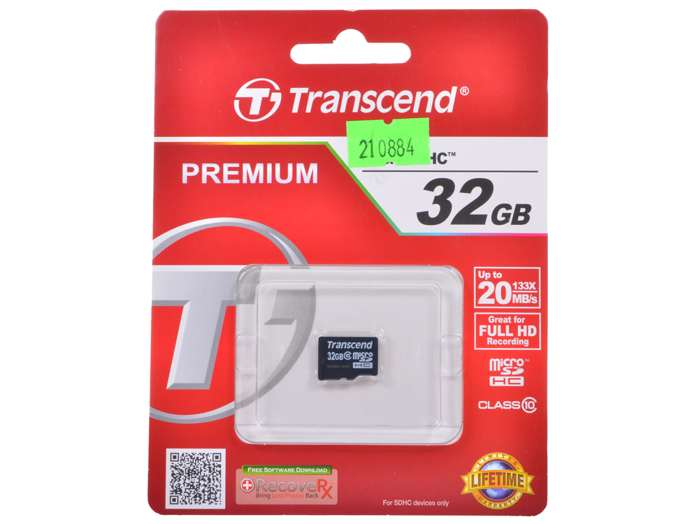 Карта памяти Transcend 32GB microSDHC Card Class 10 (SD 2.0) no adapter, TS32GUSDC10