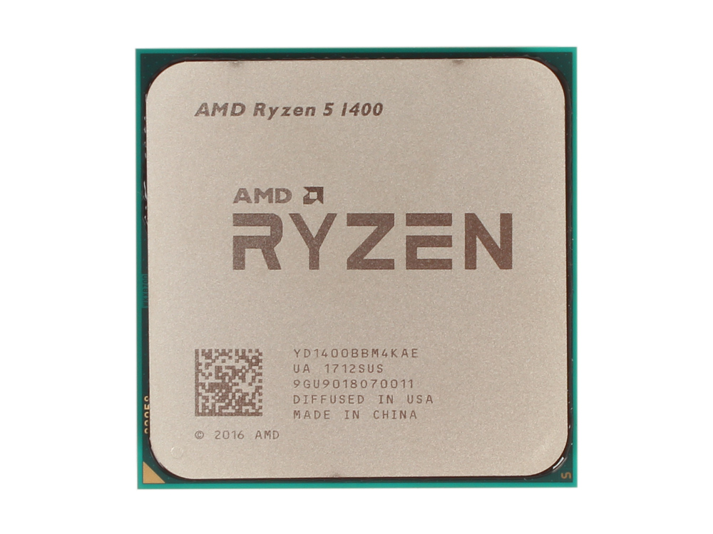 Процессор AMD Ryzen 5 1400, Socket AM4, 4 ядра, 8 потоков, частота 3200 МГц, турбо 3400 МГц, DDR4 2666, Кэш 8 Мб, 14 нм, 65 Вт, OEM, YD1400BBM4KAE