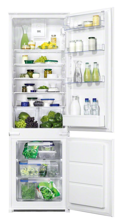 Встраиваемый холодильник ZANUSSI ZBB928465S (177.2x54x54.7, объем 70/210 л, морозильная камера нижняя)