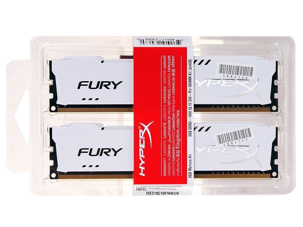 Память DIMM 8 GB 1866MHz DDR3 CL10 (Kit of 2) HyperX FURY White Series, Kingston, HX318C10FWK2/8 