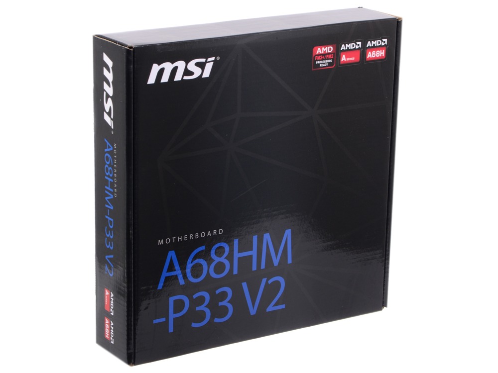 Материнская плата MSI A68HM-P33 V2, Socket FM2+, AMD A68H, 2xDDR3, 7.1CH, 1000 Мбит/с, USB3.0, D-Sub, DVI, mATX, Retail