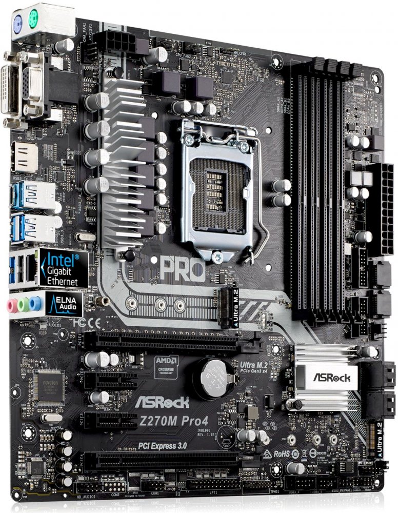 Материнская плата Asrock Z270M PRO4 Soc-1151 Intel Z270 4xDDR4 mATX AC`97 8ch(7.1) GbLAN RAID+DVI+HDMI