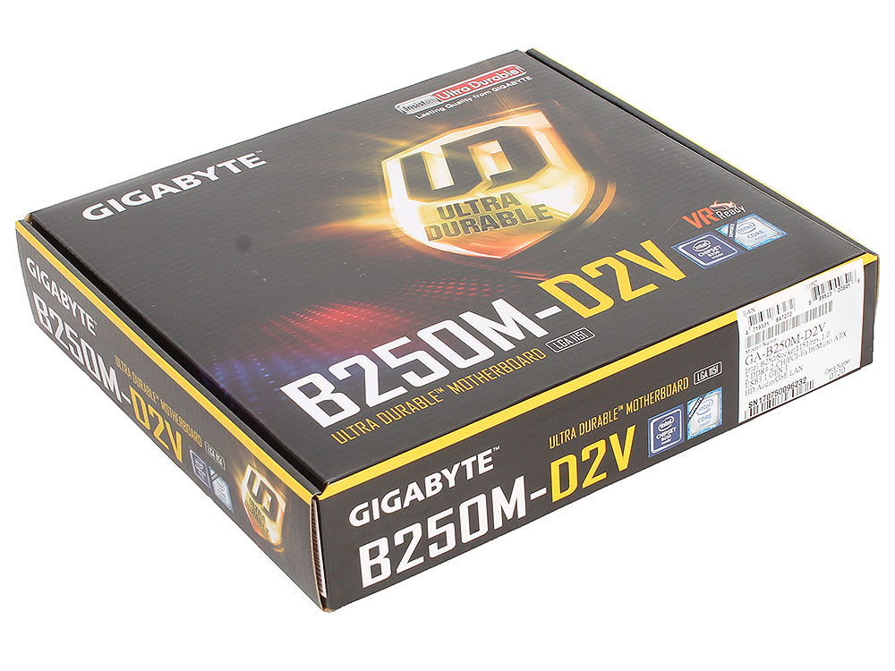 Материнская плата Gigabyte GA-B250M-D2V, Socket 1151, Intel B250, 2xDDR-4, 7.1CH, 1000 Мбит/с, USB3.1, D-Sub, DVI, mATX, Retail
