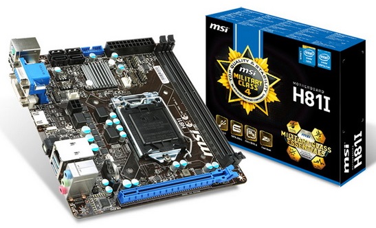 Матплата MSI H81I (s1150 (4th Generation Intel® Core™, Pentium, Celeron), VGA(DVI+VGA+HDMI), 2xDDR3(16Gb/1600), 1xPCIe x16)