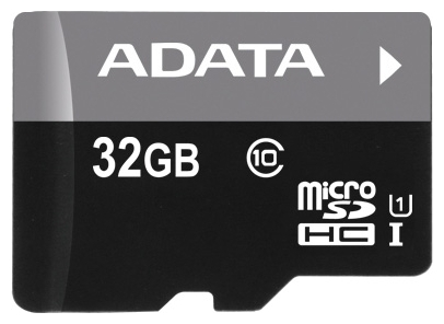 Карта памяти ADATA 32GB microSDHC class10 UI with SD adapter, AUSDH32GUICL10-RA1