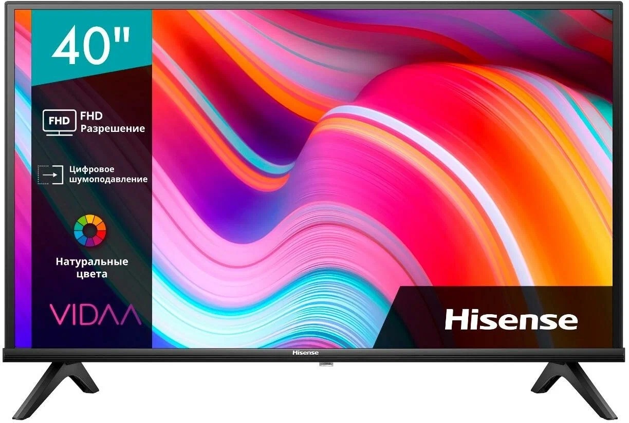 Телевизор ЖК 40'' Hisense 40A4K, Full HD, Smart TV (ОС VIDAA U6), Wi-Fi, PCI 900, DVB-T2/T/C/S2/S, 2х7W, CI+(1.4), 2хHDMI, 2хUSB, Works with Alexa, Ya