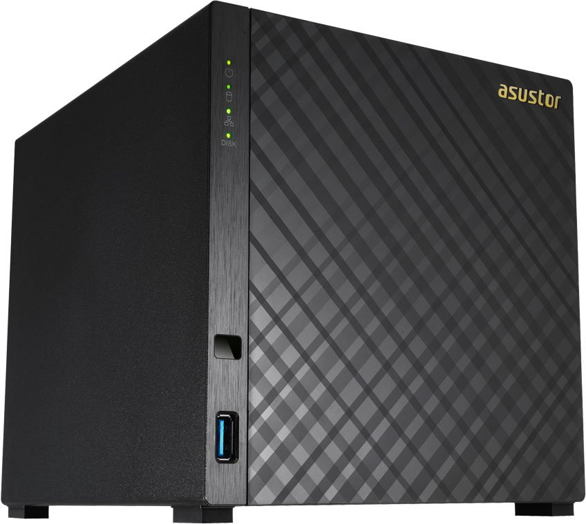 Система хранения данных ASUSTOR AS3204T (4 bay NAS, Tower, 2GB DDR3L, Intel Celeron Quad-Core, 2GB DDR3L, GbE x1, USB 3.0, WoL, System Sleep Mode, AES